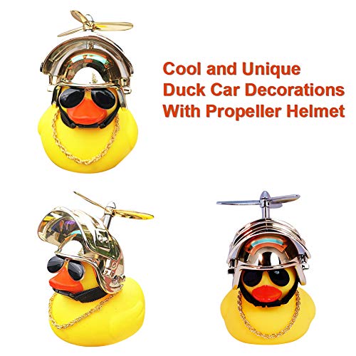 wonuu Rubber Duck Car Ornaments Yellow Duck Car Dashboard Decorations with Propeller Helmet - Image 2