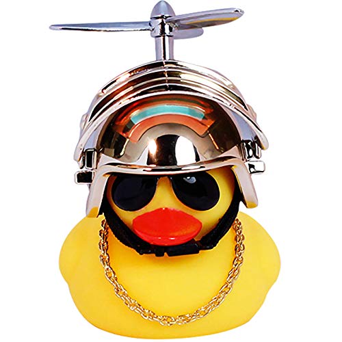 wonuu Rubber Duck Car Ornaments Yellow Duck Car Dashboard Decorations with Propeller Helmet - Image 1