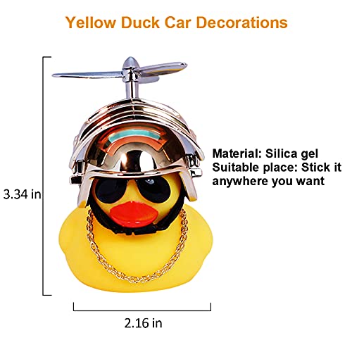 wonuu Rubber Duck Car Ornaments Yellow Duck Car Dashboard Decorations with Propeller Helmet - Image 3