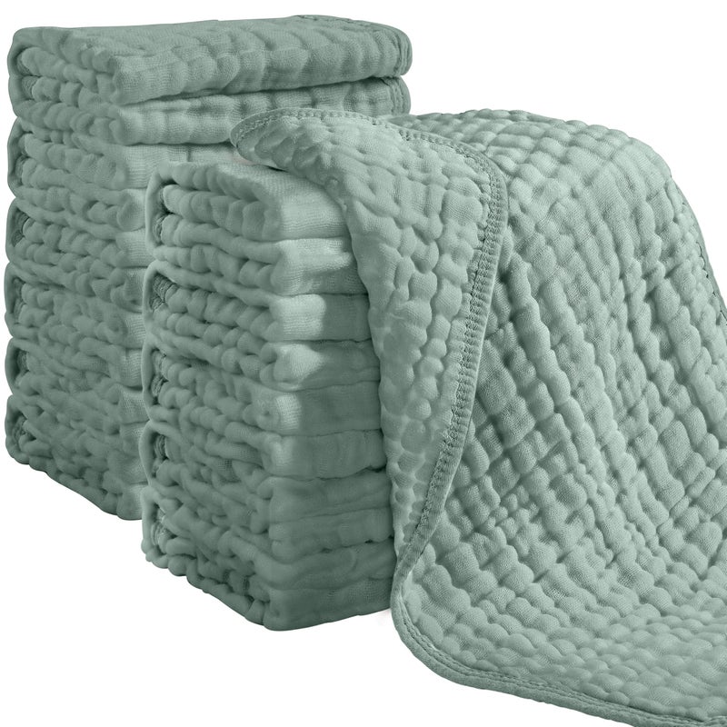 Looxii Muslin Burp Cloths 100% Cotton Muslin Cloths 12 Pack Large 20''x10'' Extra Soft and Absorbent Baby Burping Cloth for Boys and Girls (Dark Green) - Image 1