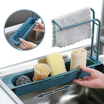 JIGVA Plastic Long Sink Shelf Expandable Kitchen Drying Basket Rack Sink Sponge Shelf BrushSoap Drainer Rack Telescopic Sink Storage Rack Multicolor - Image 5