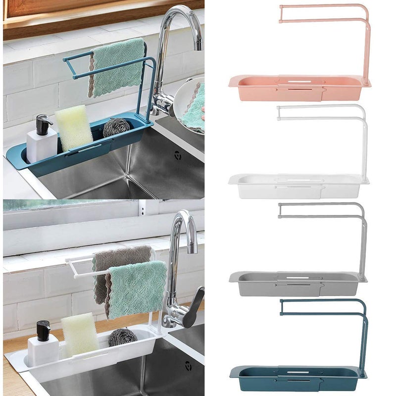JIGVA Plastic Long Sink Shelf Expandable Kitchen Drying Basket Rack Sink Sponge Shelf BrushSoap Drainer Rack Telescopic Sink Storage Rack Multicolor - Image 3