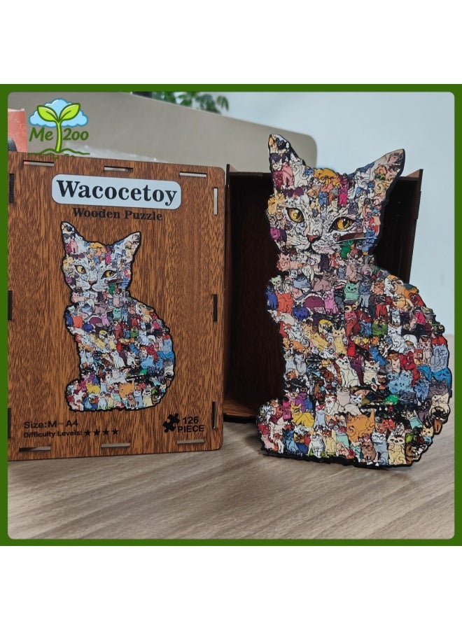Cat Collection Irregular Wooden Puzzle (Size M, 126pcs), High-Difficulty Educational Toy - Image 1