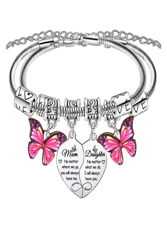BESPMOSP 2PCs Mother Daughter Charm Bracelet Gifts for Women Mother's Day Gifts for Mom Bracelet Butterfly Charm Matching Gift for Mom Daughter Birthday Gift - Image 1