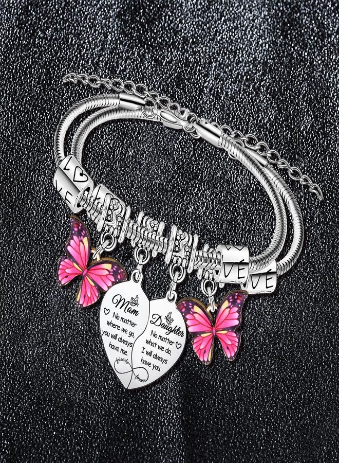 BESPMOSP 2PCs Mother Daughter Charm Bracelet Gifts for Women Mother's Day Gifts for Mom Bracelet Butterfly Charm Matching Gift for Mom Daughter Birthday Gift - Image 2