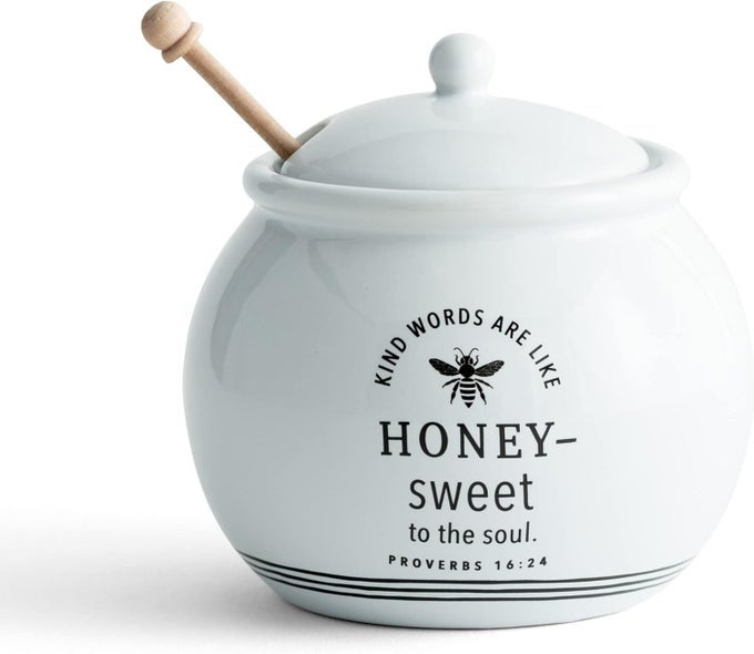 DaySpring Sweet to The Soul Inspirational Ceramic Honey Pot with Wood Dipper 16 Oz J2057