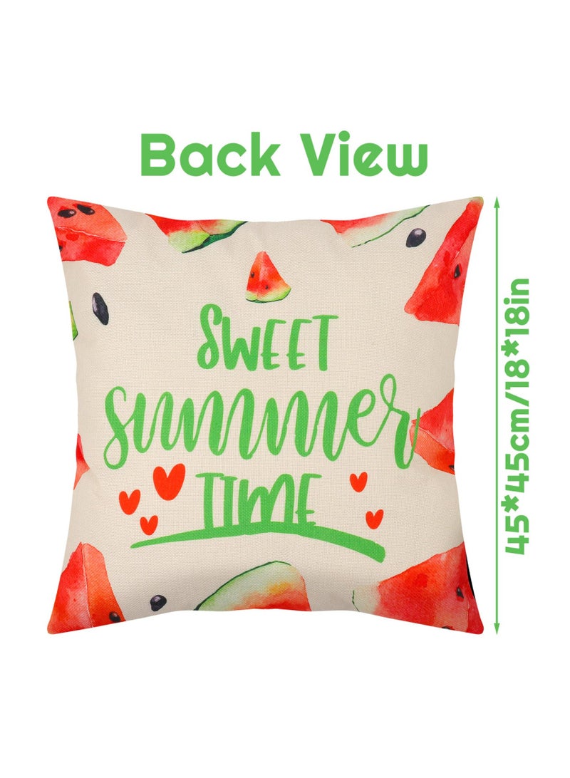 SYOSI Summer Pillow Set of 4 Covers 18" x 18", Hello Summer Pillow Cases Sweet Summer Time Throw Pillows Covers Watermelon Pineapple Summer for Home Decor Couch Sofa Patio Bedroom, Home Decor - Image 2