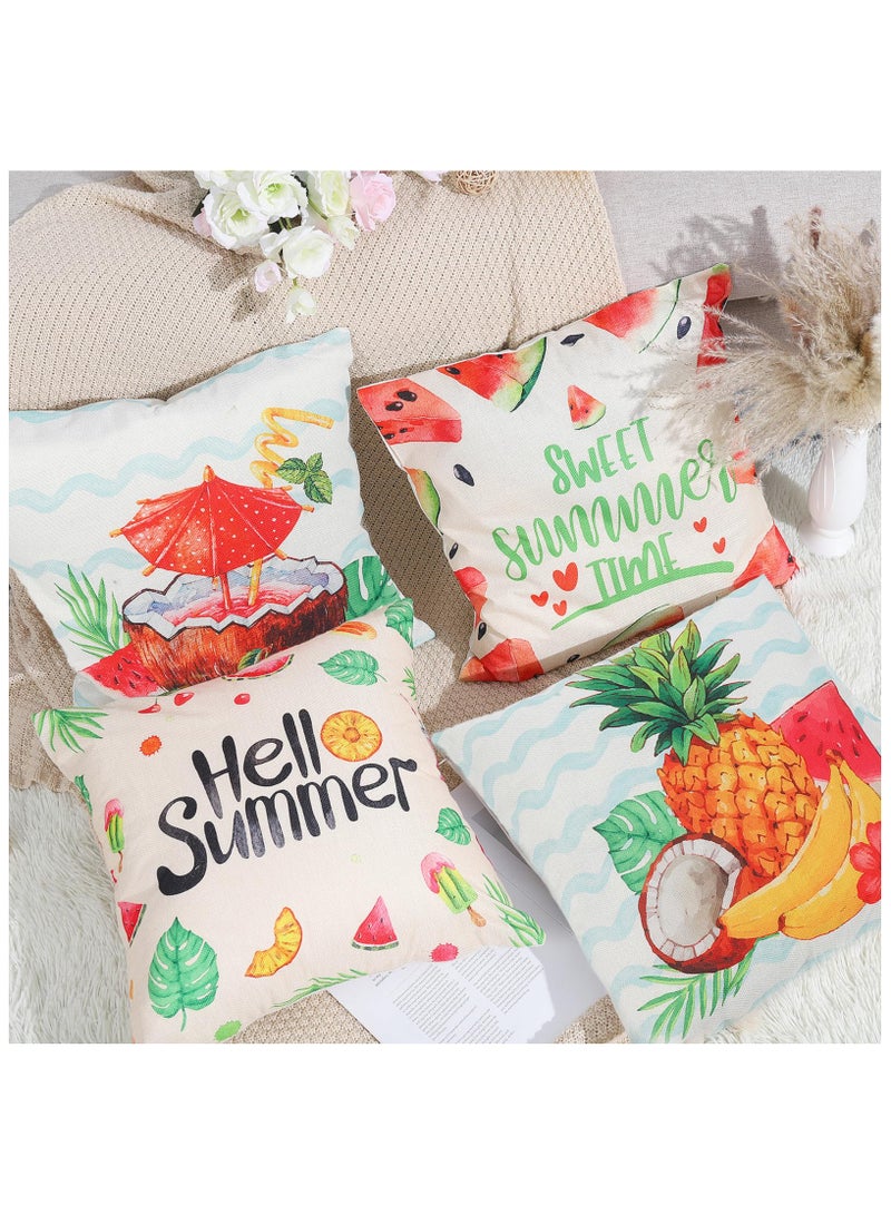 SYOSI Summer Pillow Set of 4 Covers 18" x 18", Hello Summer Pillow Cases Sweet Summer Time Throw Pillows Covers Watermelon Pineapple Summer for Home Decor Couch Sofa Patio Bedroom, Home Decor - Image 4