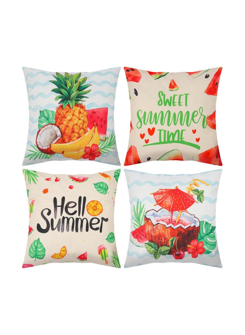 SYOSI Summer Pillow Set of 4 Covers 18" x 18", Hello Summer Pillow Cases Sweet Summer Time Throw Pillows Covers Watermelon Pineapple Summer for Home Decor Couch Sofa Patio Bedroom, Home Decor - Image 1
