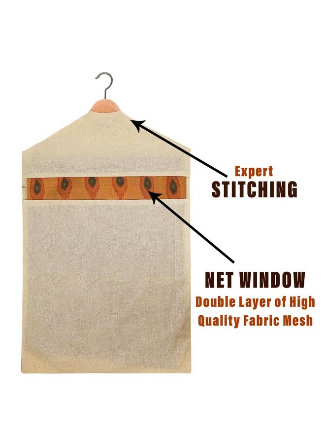 Kuber Industries Kuber Industries Hanging Saree Bag | Cotton Clothes Bags for Storage | Hanging Cotton Saree Covers | Mesh Window Cloth Storage Bag | Saree Stoarge Covers with Zip | Pack of 10 | Cream  - Image 5