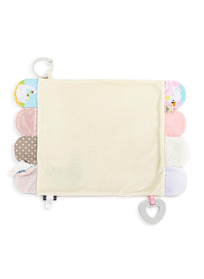 DEMDACO DEMDACO Mommy & Me Colorful 17 x 11.5 Inch Textured Fabric, Teething Ring, Tactile, Stroller Clip-on, Activity Blanket, Blankie, Pink, Swan  - Image 3