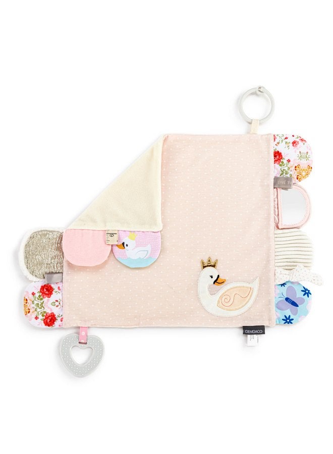 DEMDACO DEMDACO Mommy & Me Colorful 17 x 11.5 Inch Textured Fabric, Teething Ring, Tactile, Stroller Clip-on, Activity Blanket, Blankie, Pink, Swan  - Image 2