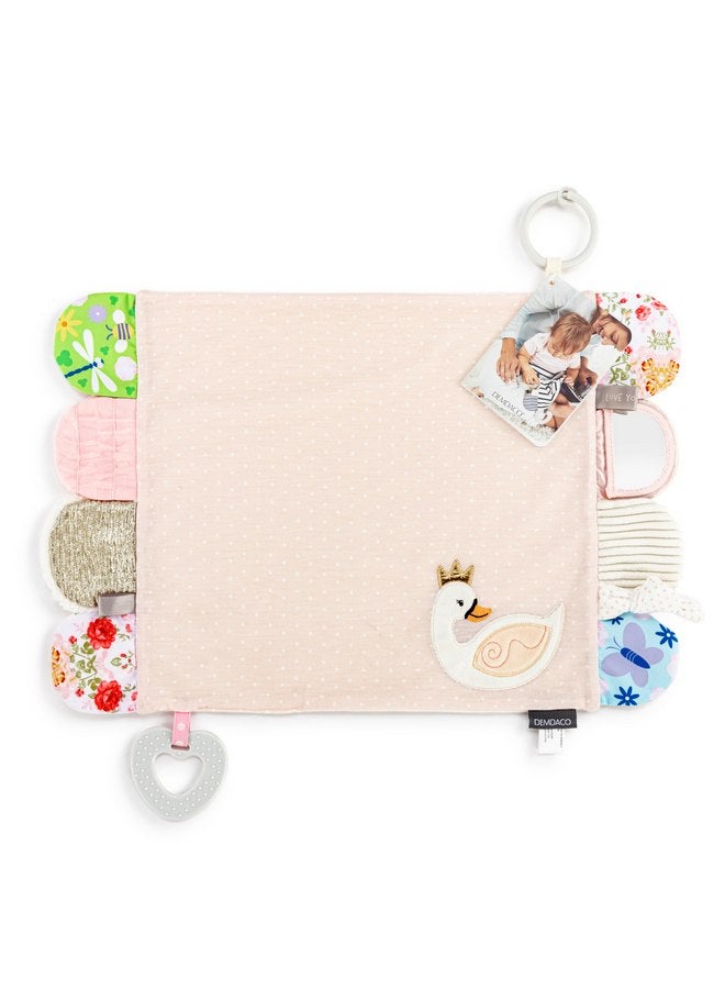 DEMDACO DEMDACO Mommy & Me Colorful 17 x 11.5 Inch Textured Fabric, Teething Ring, Tactile, Stroller Clip-on, Activity Blanket, Blankie, Pink, Swan  - Image 4