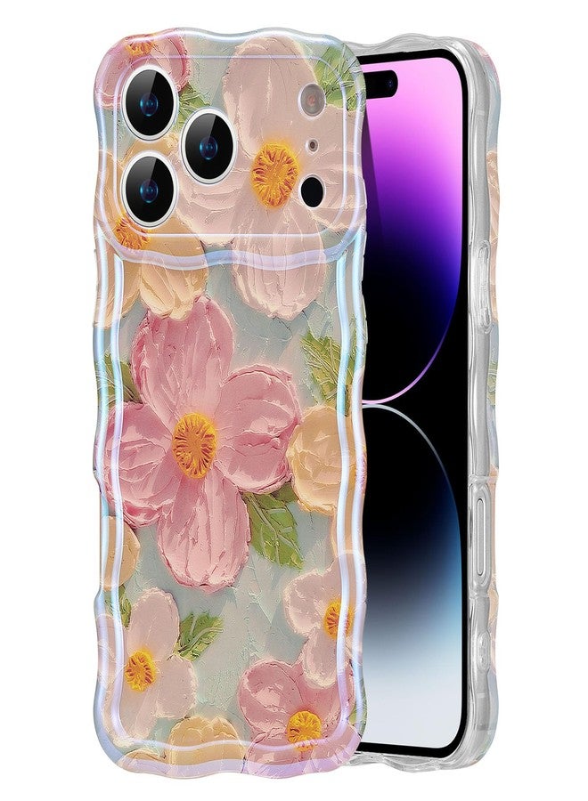 EYZUTAK جراب EYZUTAK لهاتف iPhone 17 Pro، بنمط زهور مطبوع عليه لوحة زيتية ملونة بتصميم ريترو لامع، وحواف مموجة لطيفة، غطاء هاتف أنيق ومتين من مادة TPU، مناسب للفتيات والسيدات - أخضر - Image 1