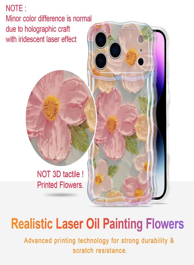EYZUTAK جراب EYZUTAK لهاتف iPhone 17 Pro، بنمط زهور مطبوع عليه لوحة زيتية ملونة بتصميم ريترو لامع، وحواف مموجة لطيفة، غطاء هاتف أنيق ومتين من مادة TPU، مناسب للفتيات والسيدات - أخضر - Image 2