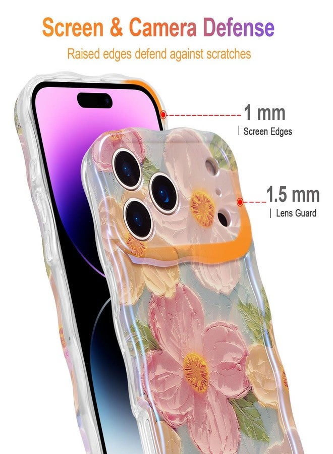 EYZUTAK جراب EYZUTAK لهاتف iPhone 17 Pro، بنمط زهور مطبوع عليه لوحة زيتية ملونة بتصميم ريترو لامع، وحواف مموجة لطيفة، غطاء هاتف أنيق ومتين من مادة TPU، مناسب للفتيات والسيدات - أخضر - Image 4