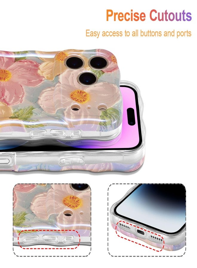 EYZUTAK جراب EYZUTAK لهاتف iPhone 17 Pro، بنمط زهور مطبوع عليه لوحة زيتية ملونة بتصميم ريترو لامع، وحواف مموجة لطيفة، غطاء هاتف أنيق ومتين من مادة TPU، مناسب للفتيات والسيدات - أخضر - Image 5