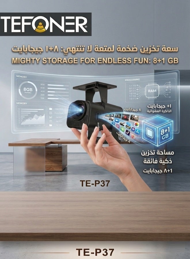 تيفونر بروجكتر جهاز عرض للجوال يعمل بالواي فاي والبلوتوث. بروجكتر 4k و 1080 بخيارات متعددة. بروجيكتر بذاكرة تخزين 8 جيجا. بروجيكتور بسطوع يصل حتى ١٤٠ لومن. بروجكتور بمكبرات صوت قوية. جهاز عرض عرض بروجكتر قابل لدوران بدرجة 180 وقابل لتعليق على السطح. - Image 3