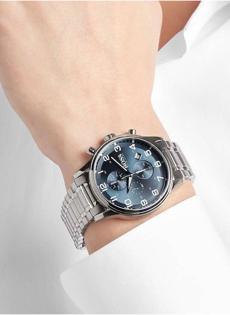 HUGO by Hugo Boss - Mens Hugo Boss Aeroliner Chronograph Watch - Silver - Blue - HB1513183 - Image 1