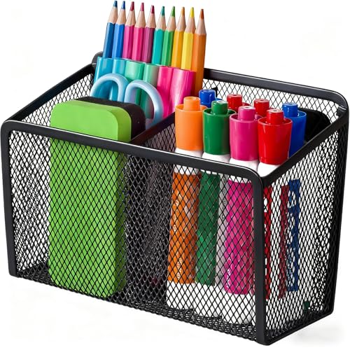 BEYGORM Magnetic Dry Erase Marker Holder for Whiteboard, Mesh Pen & Pencil Holder for Refrigerator, Strong Magnetic Basket for School Locker, Office & Classroom Organizer (Black, 1-Pack) - Image 1