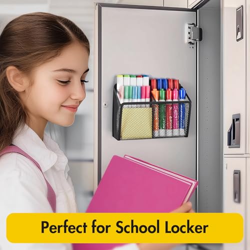 BEYGORM Magnetic Dry Erase Marker Holder for Whiteboard, Mesh Pen & Pencil Holder for Refrigerator, Strong Magnetic Basket for School Locker, Office & Classroom Organizer (Black, 1-Pack) - Image 5