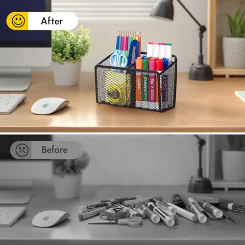 BEYGORM Magnetic Dry Erase Marker Holder for Whiteboard, Mesh Pen & Pencil Holder for Refrigerator, Strong Magnetic Basket for School Locker, Office & Classroom Organizer (Black, 1-Pack) - Image 3