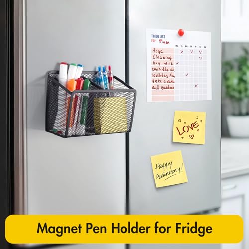 BEYGORM Magnetic Dry Erase Marker Holder for Whiteboard, Mesh Pen & Pencil Holder for Refrigerator, Strong Magnetic Basket for School Locker, Office & Classroom Organizer (Black, 1-Pack) - Image 4