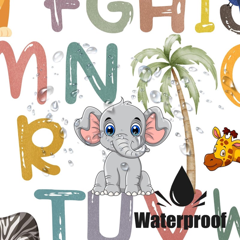 SIMSAN Kids ABC Shower Curtain, Cute Alphabet Animal Jungle Educational Bathroom Decor for Toddler Boys Girls Toddler 72 X 72 Inch Princess Polyester Fabric Bath Curtain Set for Kids with 12 Hooks - Image 5