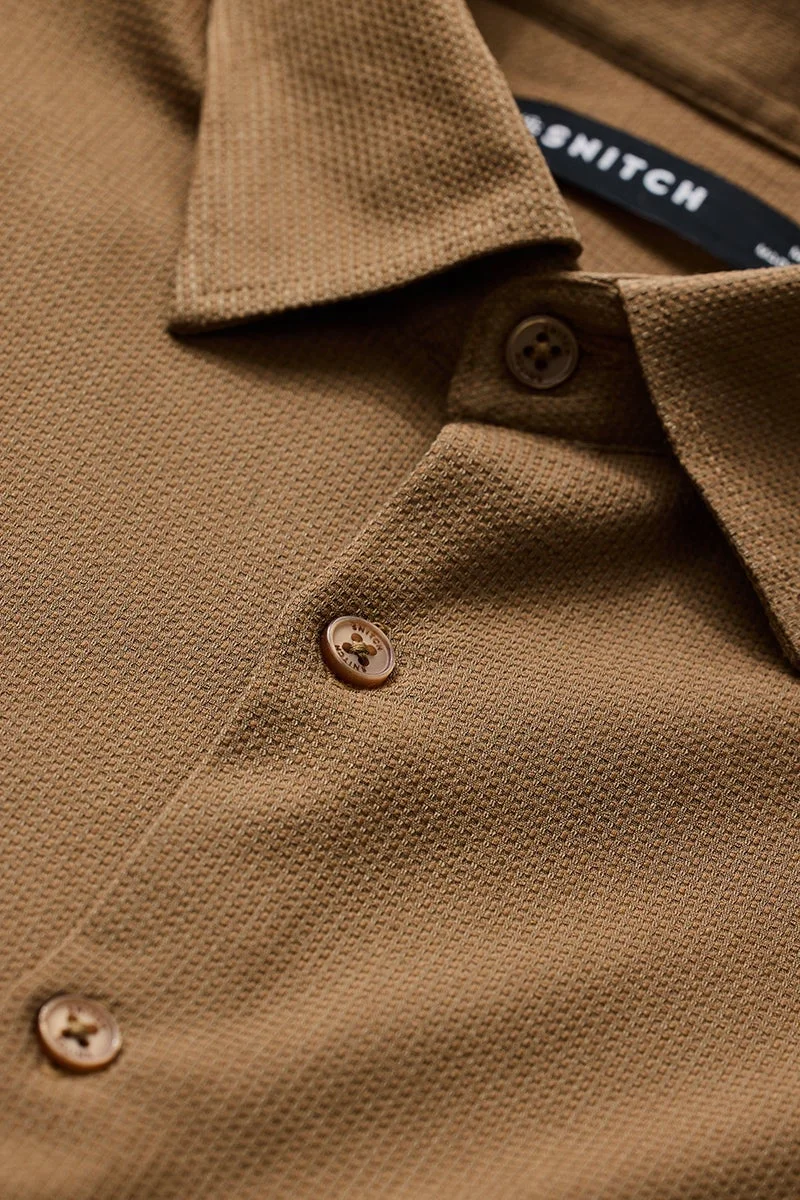 SNITCH Brown Solid Long Sleeve Slim Fit Shirt