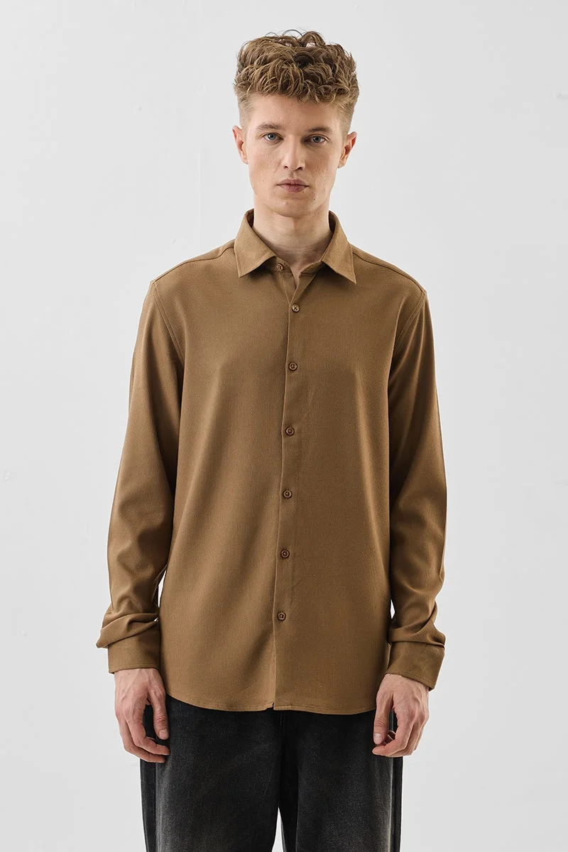SNITCH Brown Solid Long Sleeve Slim Fit Shirt