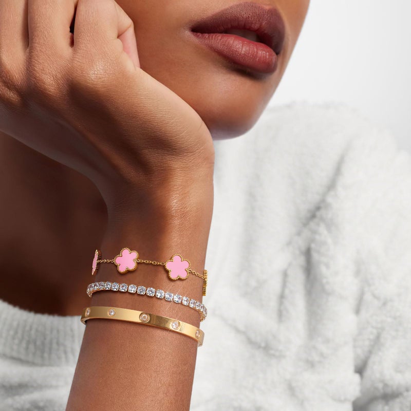 MPRAINBOW Womens Stackable Floral Gold Bracelets - 3Pcs 18K Gold Plated Bracelet,Stainless Steel Bangle Bracelets Non Tarnish, Bracelet Set Trendy Jewelry,Christmas Valentines Birthday Gifts for Girlfriend - Image 2