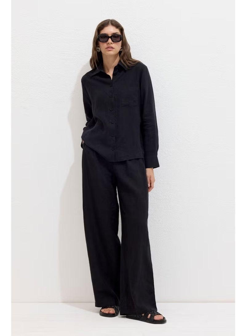 Manuka Coated Buttoned Linen Fit Shirt Black - Image 2