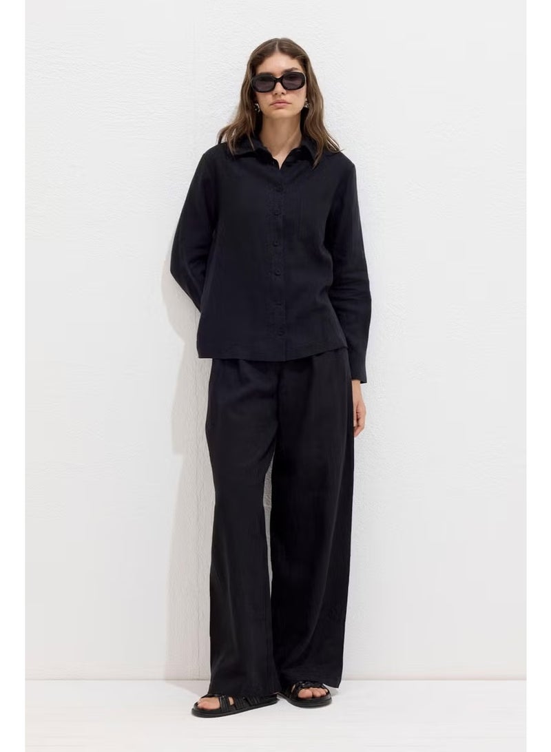 Manuka Coated Buttoned Linen Fit Shirt Black - Image 3