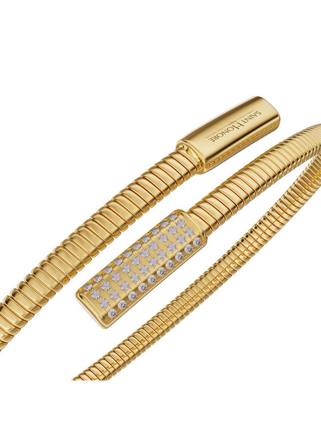 Saint Honore Paris Tubogas Double Layer Crystals Motif Gold Plated Bangle for Women - Image 4