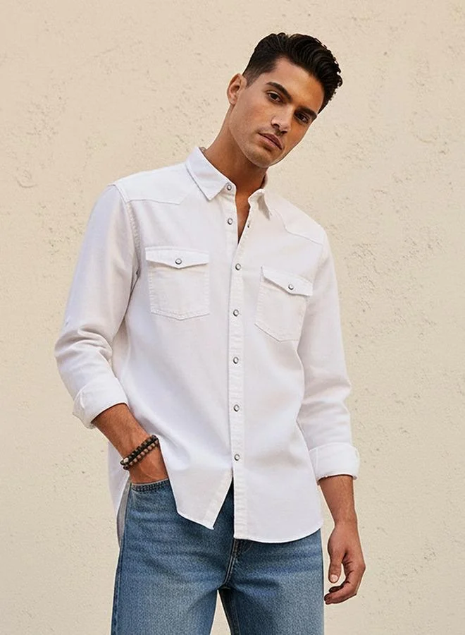 Splash FAV Denim Textured Long Sleeves Slub Shirt