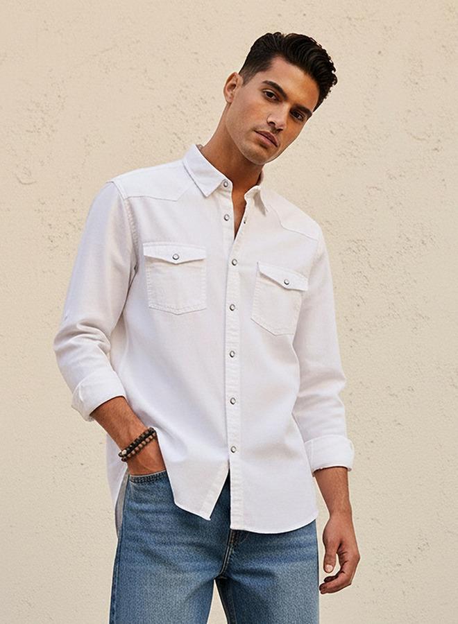Splash FAV Denim Textured Long Sleeves Slub Shirt - Image 1
