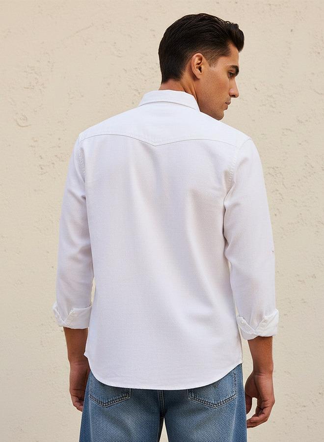 Splash FAV Denim Textured Long Sleeves Slub Shirt - Image 4