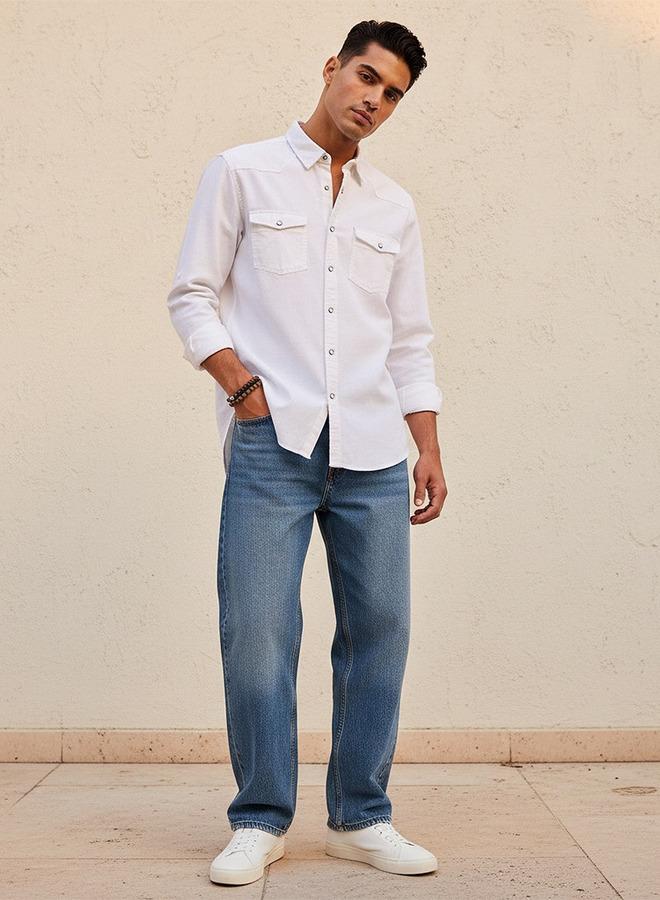 Splash FAV Denim Textured Long Sleeves Slub Shirt - Image 3