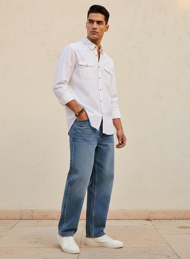 Splash FAV Denim Textured Long Sleeves Slub Shirt - Image 5