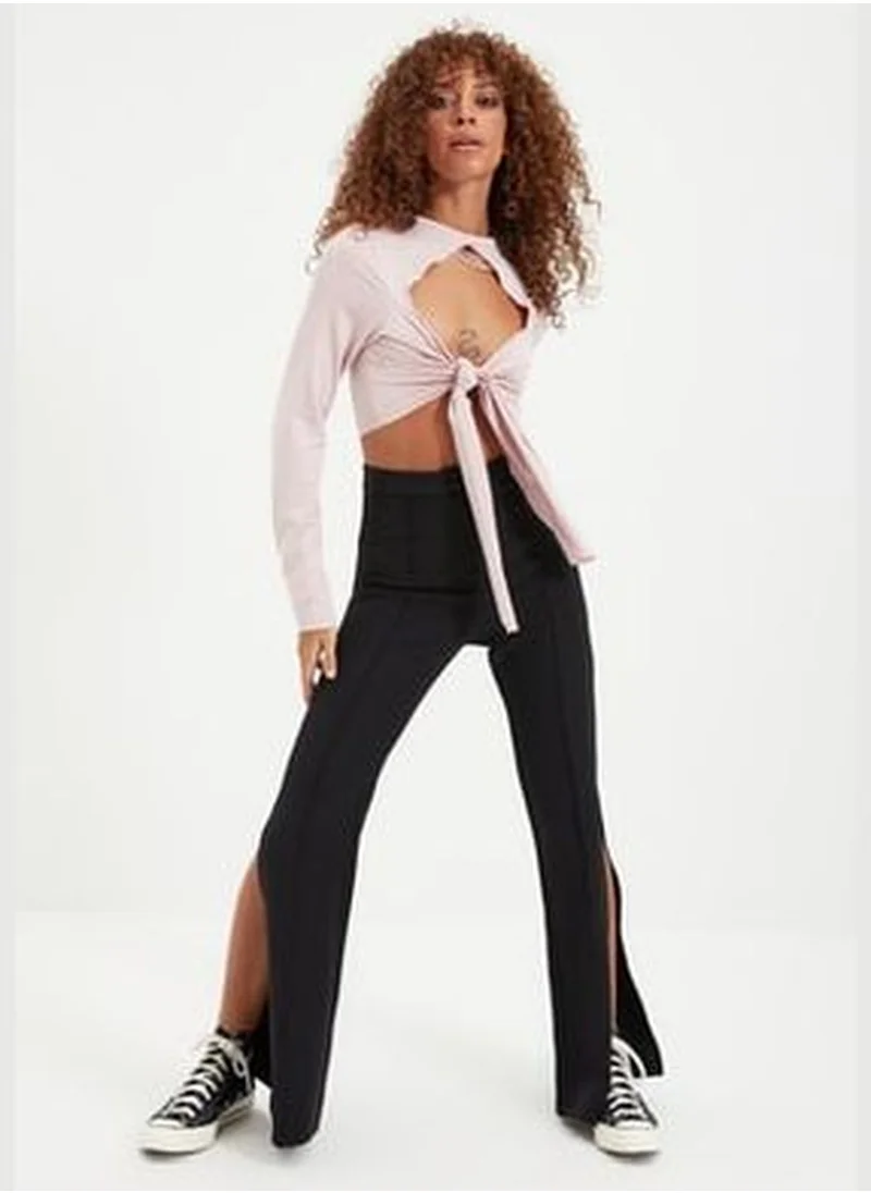 trendyol Black Flared Leg Weave High Waist Slit Trousers TWOAW22PL0134