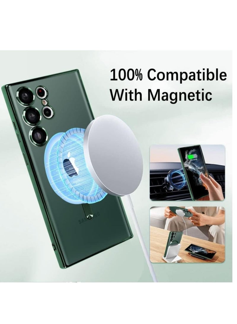 Magnetic Clear Case for Samsung Galaxy S23 Ultra with Camera Lens Protector Magsafe Compatible Electroplated Soft TPU Shockproof Anti-Scratch Phone Case