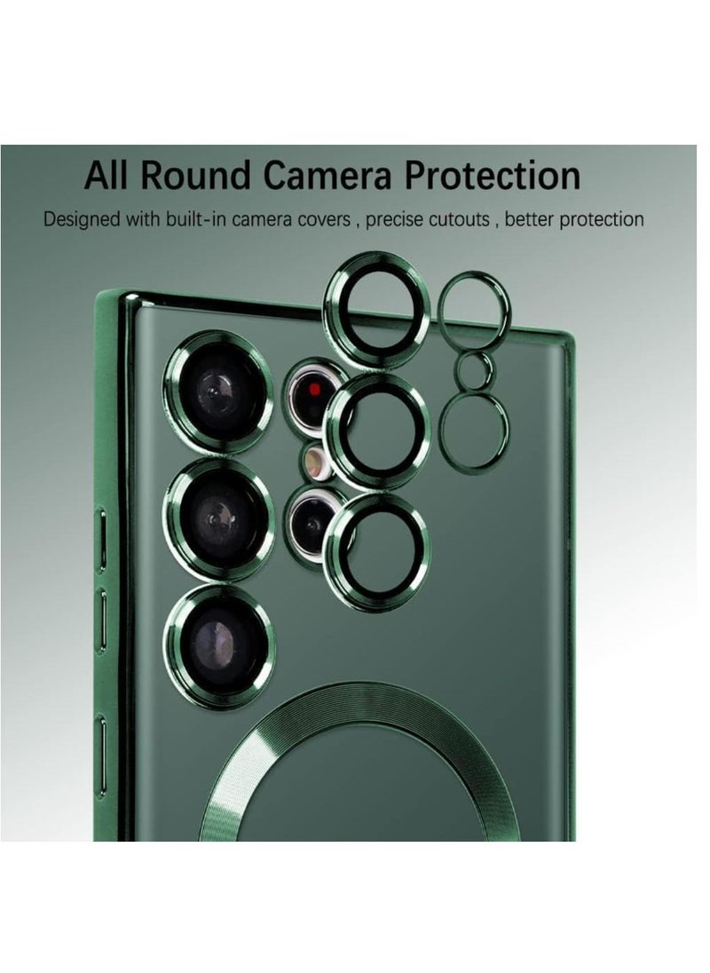 Magnetic Clear Case for Samsung Galaxy S23 Ultra with Camera Lens Protector Magsafe Compatible Electroplated Soft TPU Shockproof Anti-Scratch Phone Case