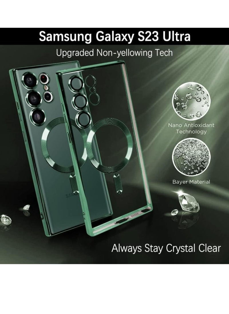 Magnetic Clear Case for Samsung Galaxy S23 Ultra with Camera Lens Protector Magsafe Compatible Electroplated Soft TPU Shockproof Anti-Scratch Phone Case