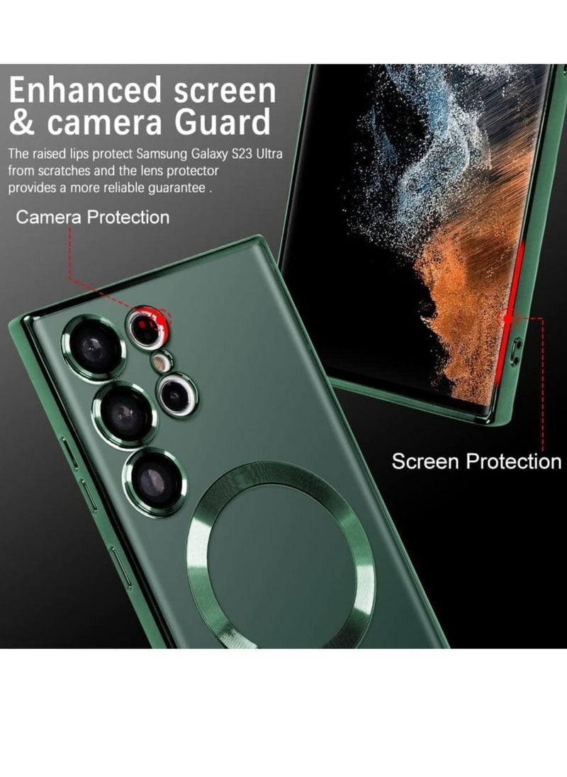 Magnetic Clear Case for Samsung Galaxy S23 Ultra with Camera Lens Protector Magsafe Compatible Electroplated Soft TPU Shockproof Anti-Scratch Phone Case