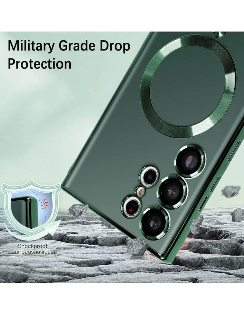 Magnetic Clear Case for Samsung Galaxy S23 Ultra with Camera Lens Protector Magsafe Compatible Electroplated Soft TPU Shockproof Anti-Scratch Phone Case
