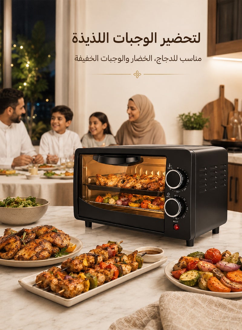 RUIYADA 12L Mini Electric Oven with Adjustable Temperature (0-230°C) & 60-Min Timer, Double-Layer Baking Position, Multi-Function Automatic Oven for Cake, Bread & Tart – Compact Home Baking Oven with Accessories - Image 2