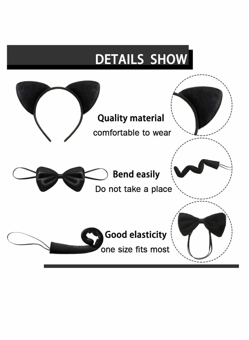 إسكدنيا Cat Costume Accessories, 3 Pcs Animal Set for Kids Ears Headband Tail Bow Tie Dress Cosplay Party Decoration Accessory(Cat) - Image 2