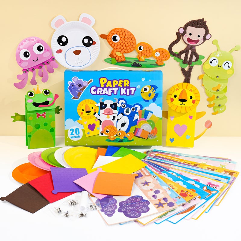 DIY Children's Craft Kit - Cartoon Animal Paper Plate, Paper Bag Puppets - Image 1