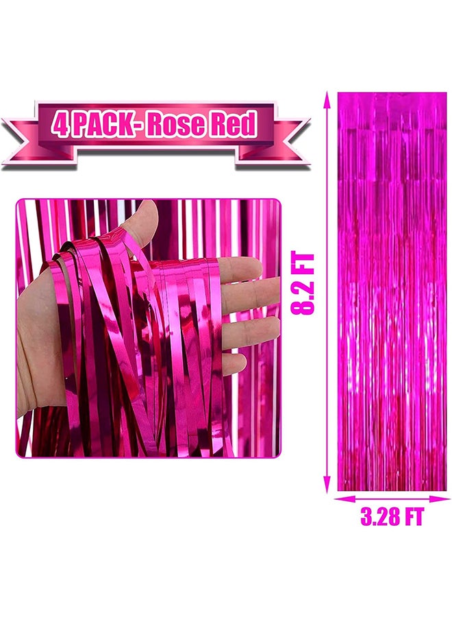 Goldedge Metallic Tinsel Foil Fringes Curtains Party Photo Backdrop for Birthday Decorations 2-Piece Set, 100 x 200 cm Size, Pink  - Image 2