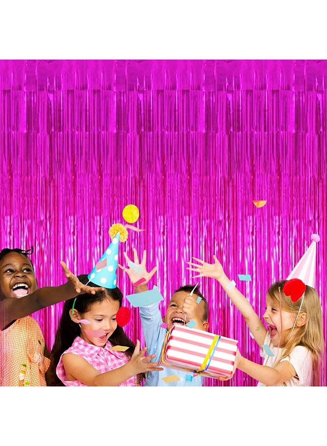 Goldedge Metallic Tinsel Foil Fringes Curtains Party Photo Backdrop for Birthday Decorations 2-Piece Set, 100 x 200 cm Size, Pink  - Image 3